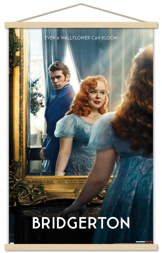Trends International Netflix Bridgerton: Season 3 - Penelope and Colin One Sheet Wall Poster with Magnetic Frame, 22.37" x 34.00", Premium Print and Beechwood Hanger Bundle