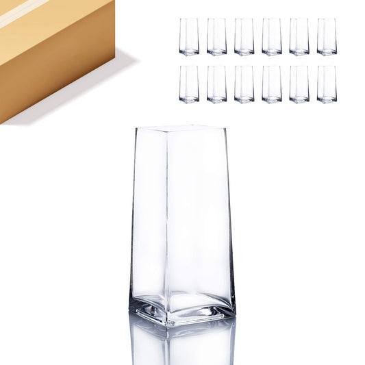 WGV Tapered Glass Vase Bulk, Width 5", Height 9", (Multiple Sizes Choices) Clear Taper up Block Floral Planter Bouquet Centerpiece for Wedding Event Home Decor, 12 Pieces (VTB8310)