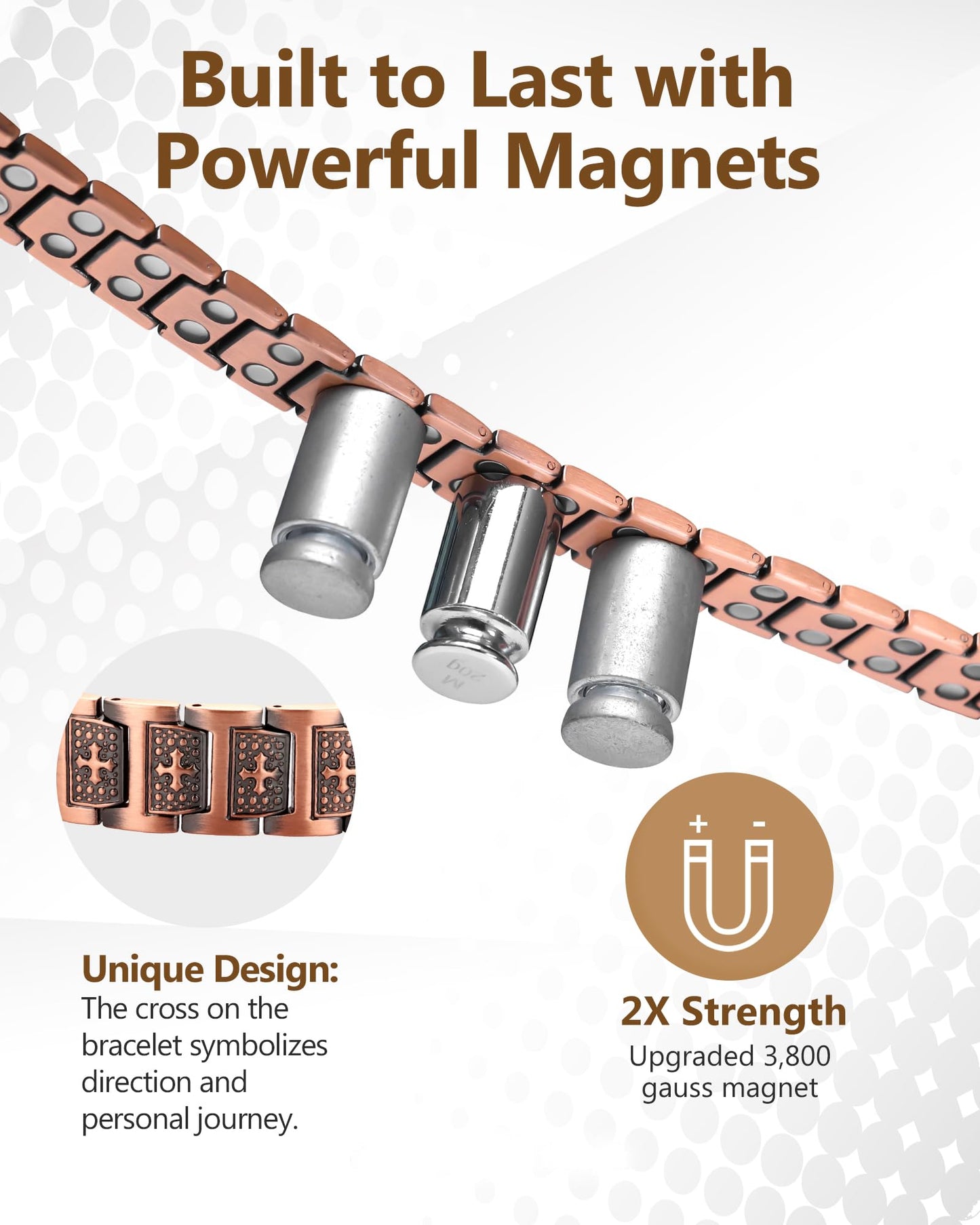 Feraco Copper Cross Bracelet for Men,Magnetic Therapy Cooper Christian Bracelets with 46 Magnets, Men's 99.99% Pure Copper Jewelry