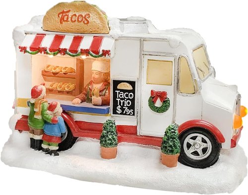 Moments In Time Christmas Village Taco Truck - LED Lighted Food Vendor Scene | Hand-Painted Holiday Décor