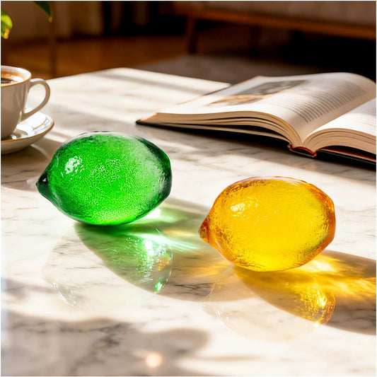 Skiennix Glass Lemon Figurine Collectibles - 2-Inch Decorative Fruit Ornaments for Home & Office