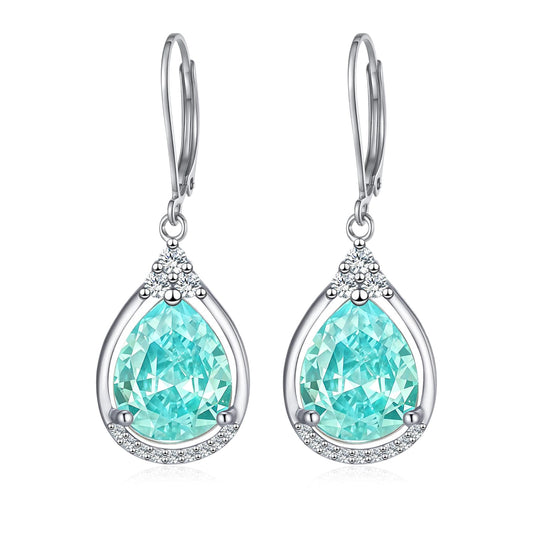Boho Blue Earrings for Women Sterling Silver Blue Birthstone Earrings Pool Blue Cubic Zirconia Teardrop Dangles Jewelry Christmas Gifts for Women