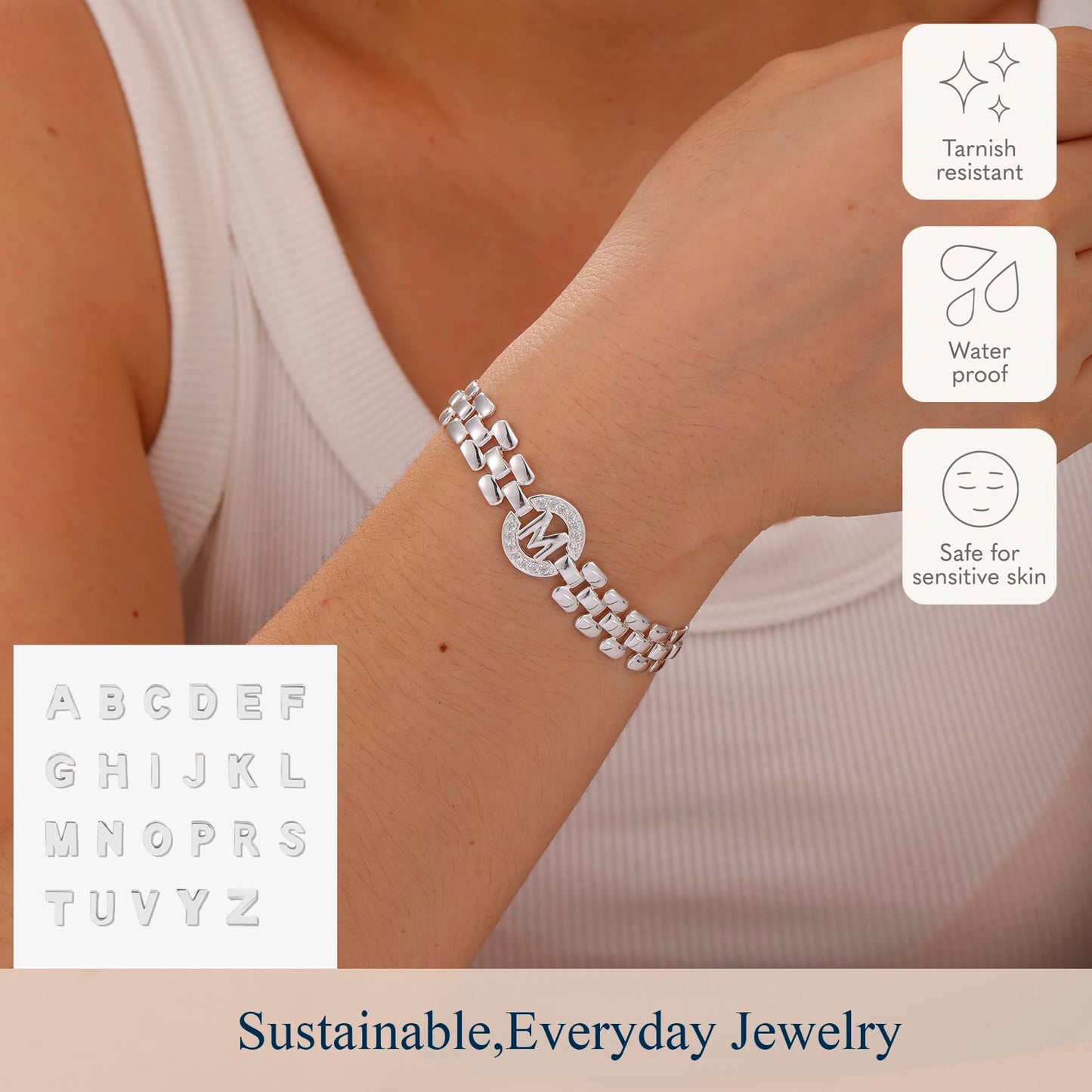 WEDDINEN Initial Bracelet,Silver Letter Bracelets for Women, Thick Bangle Wrist Gold Alphabet Bracelets for Women, Christmas Gifts for Women Jewelry Initial O Charm Chain