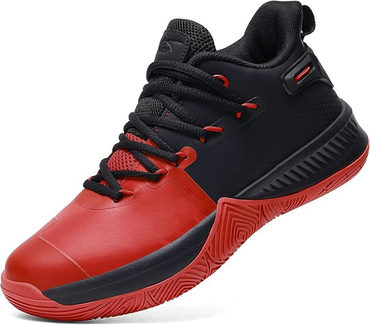 ASHION Kids Basketball Shoes Boys Girls Sneakers Mid-Top Lace Up Cushion Anti Slip Athletic Outdoor Sport Shoes for Unisex-Child