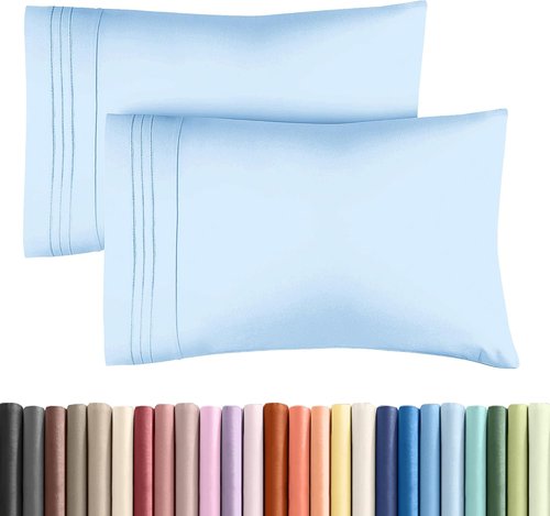 King Standard Pillow Cases - Soft Hotel Quality Covers | Comfy, Fade-Free & Wrinkle Resistant - Light Blue Set of 2