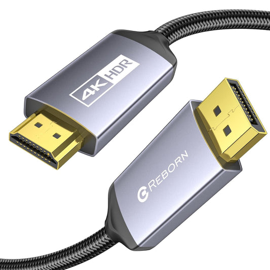 10FT 4K@60Hz/ 2K@120Hz, 1.2 1.4 Reborn DisplayPort to HDMI Cable - Unidirectional Display Port Source to HDMI Screen