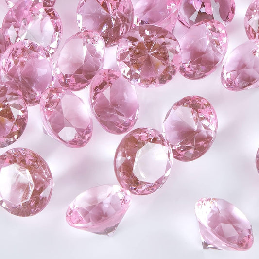 Babenest Acrylic Diamond Fake Gems - 240pcs 3/4 Inch Pink Faux Crystals for Weddings & Events