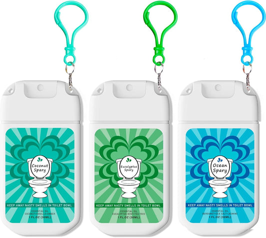 Skiennix Toilet Spray - Poop Odor Eliminator | Travel Size Air Freshener, 1 FL.OZ, 3 Pack, Ocean Coconut Eucalyptus Scent