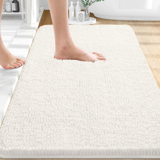 OLANLY Bathroom Rugs - Extra Soft Absorbent Chenille Mats | Quick Dry, Machine Washable, 36x24, Ivory