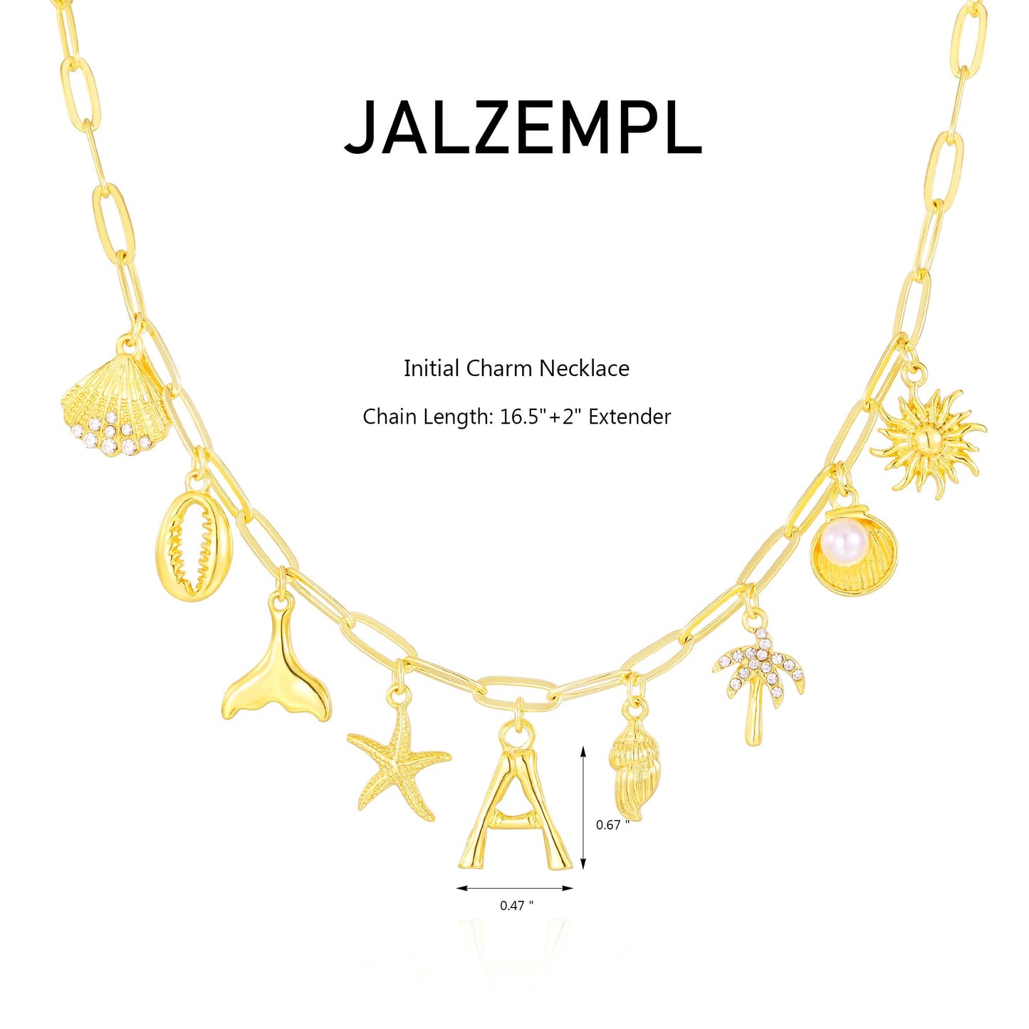 JALZEMPL Initial Charm Necklaces For Women Shell Letter Paperclip Chain Seashell Starfish Beach Summer Pendant Boho Surfer 14K Gold Plated Jewelry Gift (W)