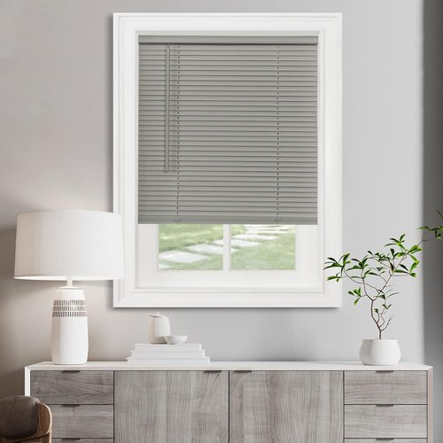 Achim Home Decor Cordless Mini Blinds - Light Filtering, 31" W x 64" L, 1" Slat Size - Grey