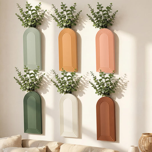 Ferrochef 6 Pack Boho Wooden Wall Vase Hanging Wall Planters Decor Modern Farmhouse Plant Holders for Indoor Living Room Bedroom Bathroom Kitchen Home Office Decoration(Classic Colors)