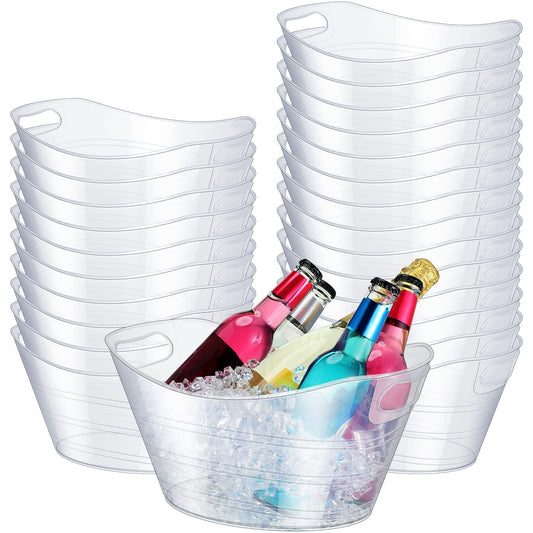 Norme 24 Pcs Oval Storage Tub with Handles, 4.5l Plastic Ice Buckets Bulk for Wine Beer Champagne Drink Cooler Beverage Storage Tub for Parties BBQ Weddings Party Outdoor Celebration(Clear)