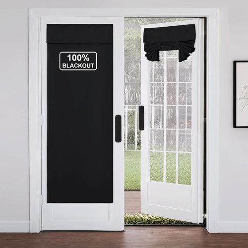 NICETOWN Black French Door Curtains - 100% Blackout Thermal Insulated Window Covering | 26W x 72L Inches
