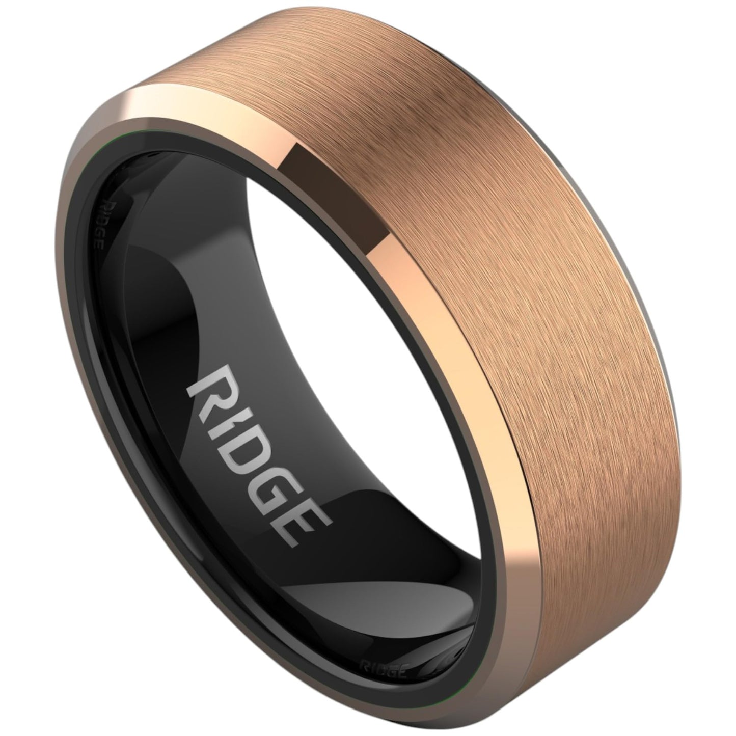 Ridge Beveled Ring Set 8mm - 18K Rose Gold - Tungsten - 8.5