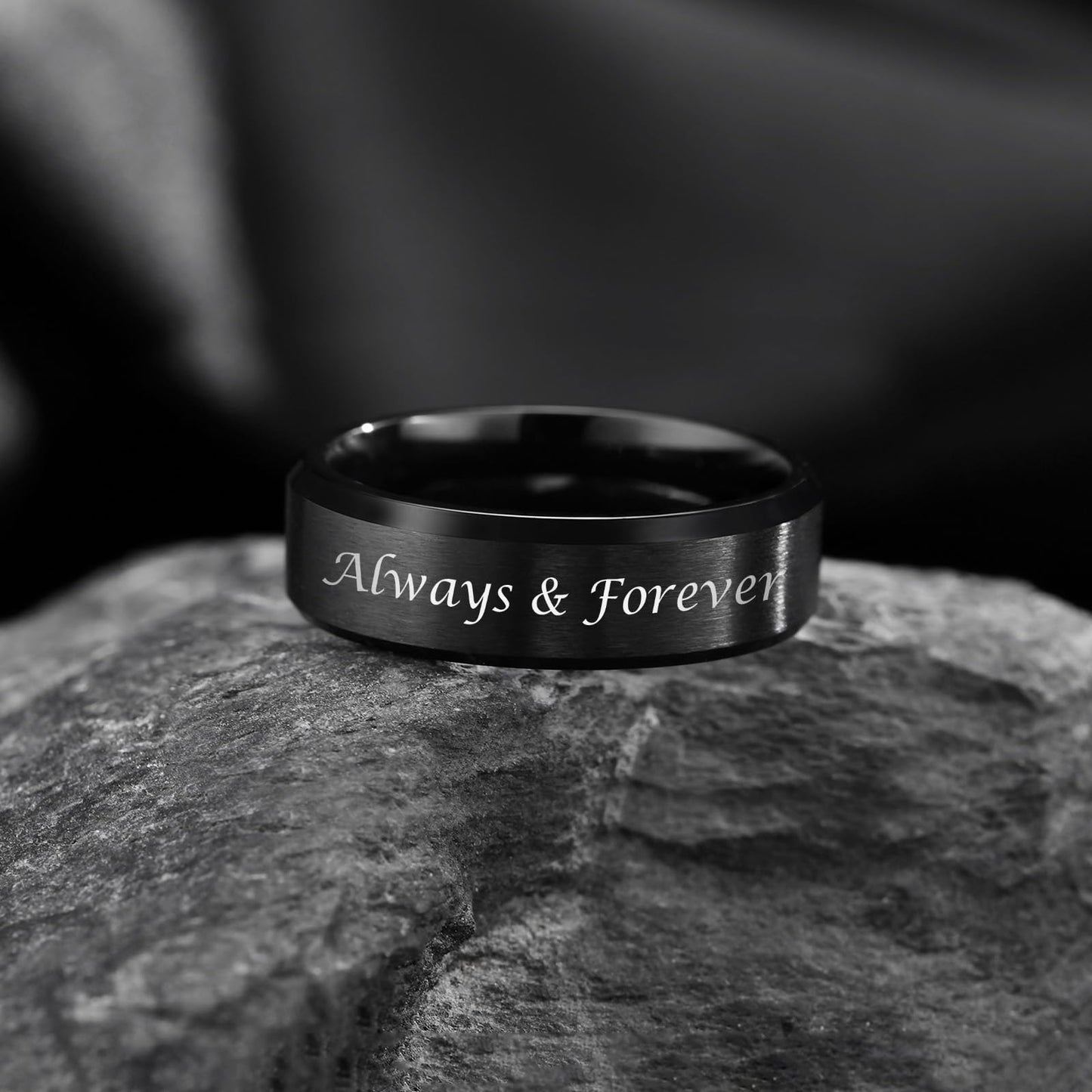 VNOX Customize Jewelry-6MM Black Stainless Steel Beveled Edge Matte Brushed Finish Rings for Men Women,Size 11