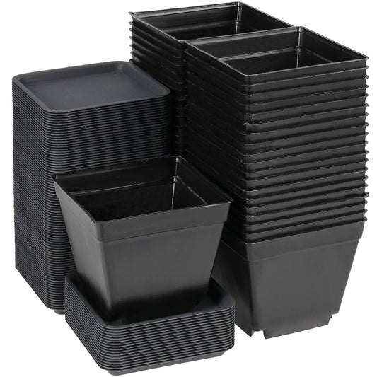 ZEONHAK 80 PCS 4 Inch Square Nursery pots, Plastic Seedling Seeds propogation Growing Pots with Trays, Post Plastic Thick Seed Start Germination for Seedling Flower, Plants, Succulents