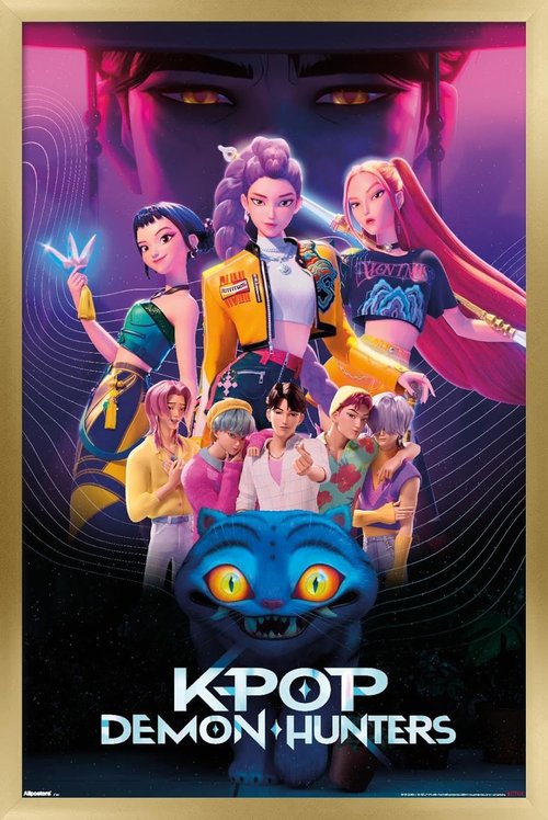 Netflix KPop Demon Hunters Wall Poster - Gold Framed Version, 22.4L x 14.7W