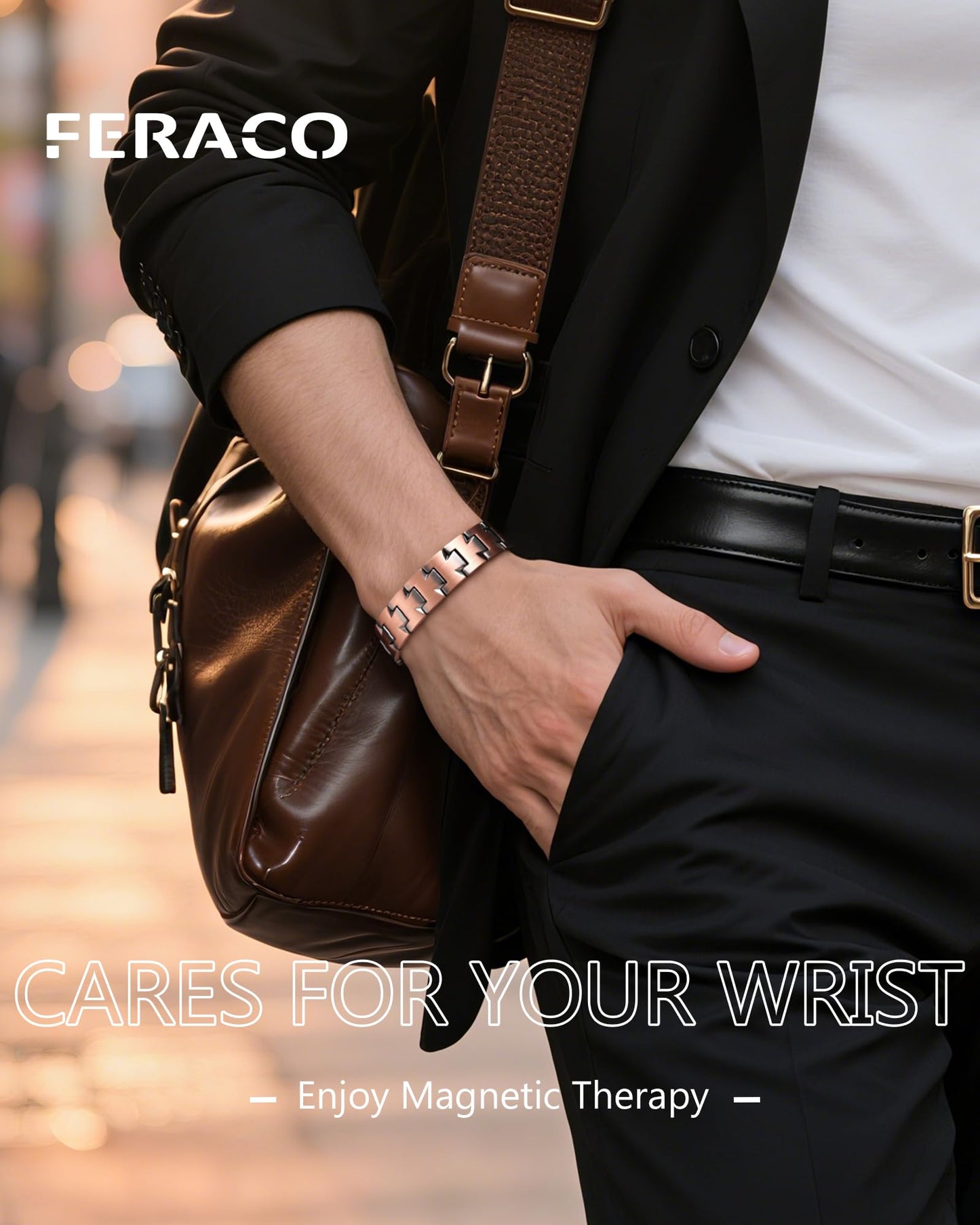 Feraco Copper Bracelet for Men,Magnetic Therapy Cooper Bracelets with 46 Magnets, Men's 99.99% Pure Copper Jewelry
