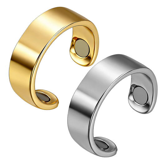 2PCS Magnetic Rings for Women Anti Snoring Ring Auvulis Migraine Rings Titanium Ion Magtherapy Lymphatic Drainage Rings Lymph Nodes Acupuncture Therapy Stainless Steel Ring For Women Men Health Jewelry Gifts (B：2Pcs-Two magnetic strips)