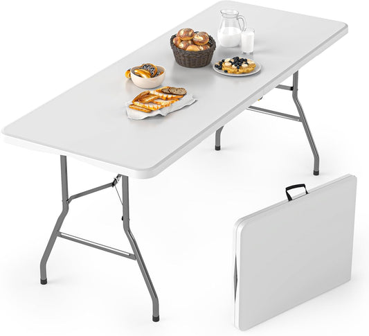 Regine Switzerland 6FT Folding Table - Heavy Duty Plastic Portable Dining Table for Indoor/Outdoor Use | White