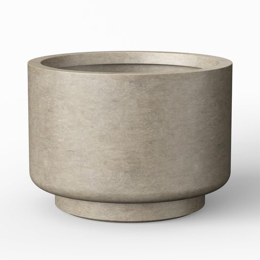 Kante 10 Inch Dia Concrete Planter, Round Pedestal Design Garden Pot for Indoor Outdoor Plants, Modern Flower Pot with Drainage Hole and Rubber Plug, Weathered Concrete