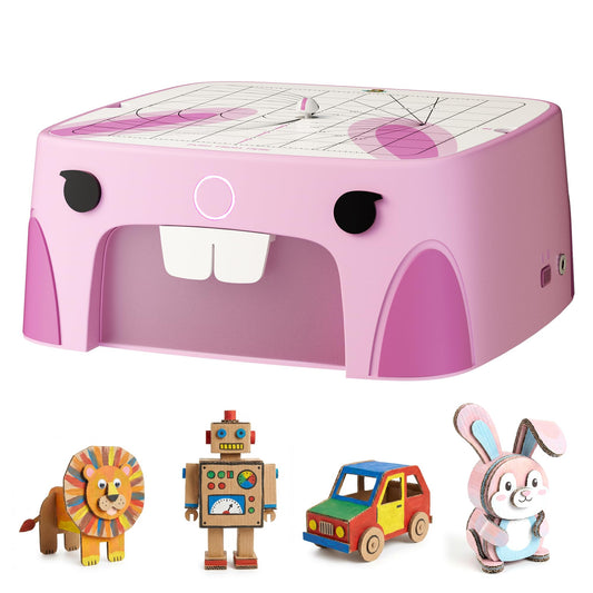 BeaverBot Rabbit Kids Cardboard Cutter for Ages 3+, Safe Bladeless Power Tool for Cardboard Crafts, DIY STEM & STEAM Educational Construction Kit, Creative Upcycling Gift Toy for Boys & Girls