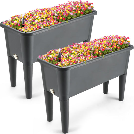 Yungyan 2 Pcs Self Watering Raised Garden Bed with Water Level Indicator, 13.2 Gallon Elevated Plastic Planter Box for Vegetables, Herbs, Flowers, Outdoor, Indoor(Gray,2 Pcs)