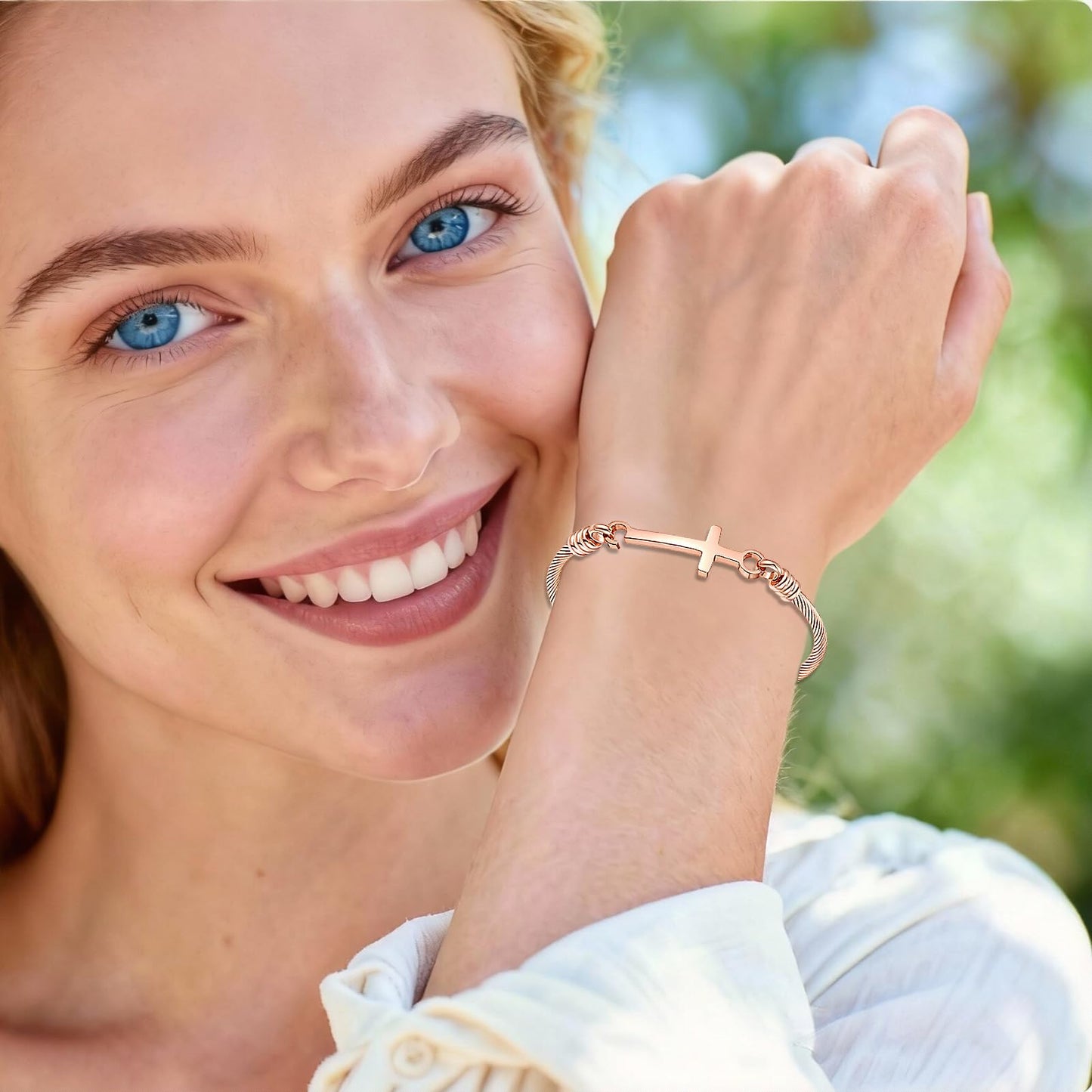 DS Religious Gift for Her Christian Cross Bracelet Bible Verse God is Within Her She Will Not Fall Inspirational Bracelets For Women Stainless Steel Jewelry Gift To Daughter Best Friend (Cross bracelet-Rose Gold 3)