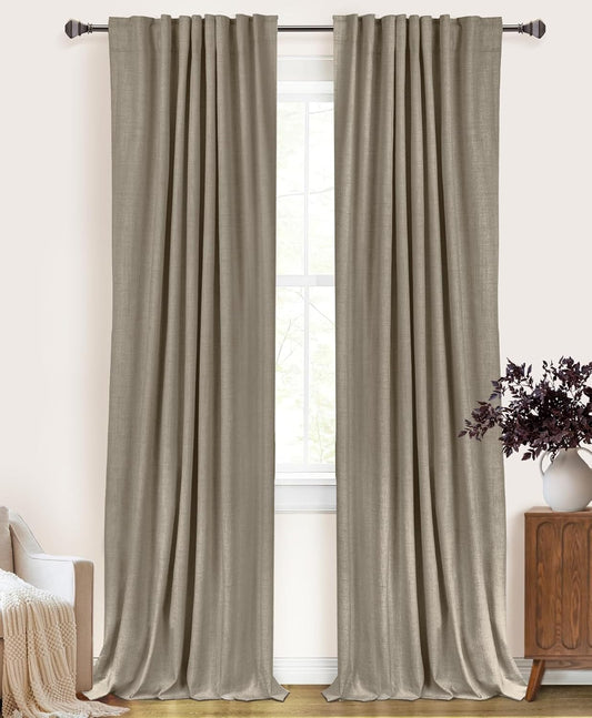 Regine Switzerland Blackout Curtains - 100% Blackout Linen Drapes, Thermal Insulated, 50" W x 102" L, 2 Panels Set