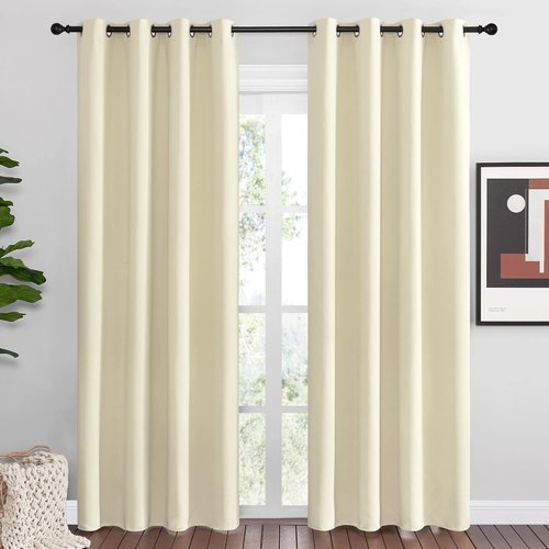 NICETOWN Beige Room Darkening Curtains - 86" Long | Total Privacy Drape Panels for Boho Farmhouse Decor (Set of 2, 55" Wide)