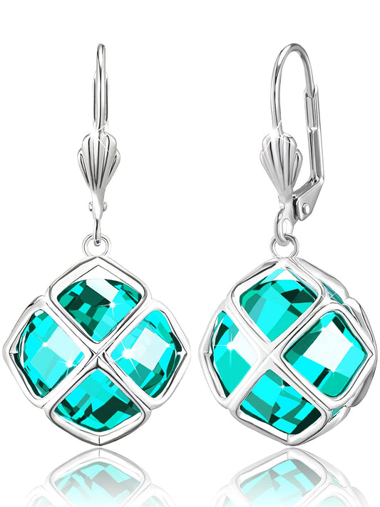 Big Blue Crystal Dangle Earrings for Women (Dec-Turquoise-White Gold)