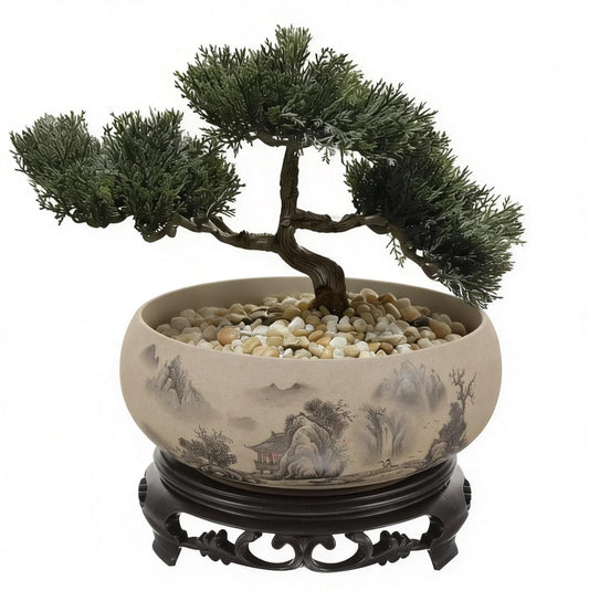 Water Lily Bowl Planter - Narcissus Bonsai Pot Ceramics Hydroponic Lotus Planter Ceramic Water Lily Pot with Stand No Drainage Plant for Plants Display Lucky Bamboo Home Garden Chinese Fish Bowl