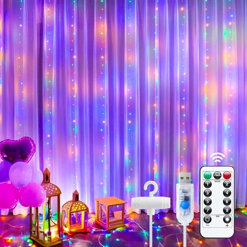 Minetom 300 LED Dimmable Curtain Lights - Remote & Timer, 8 Modes, USB Powered | Multicolor Indoor Decor