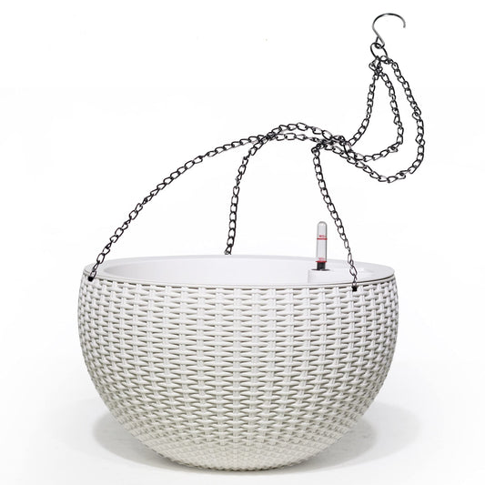 Dexceder 10.5 Inch Large Self Watering Hanging Planters Indoor Outdoor, Thickened Hanging Basket Flower Plant Pot with Water Level Indicator (White)