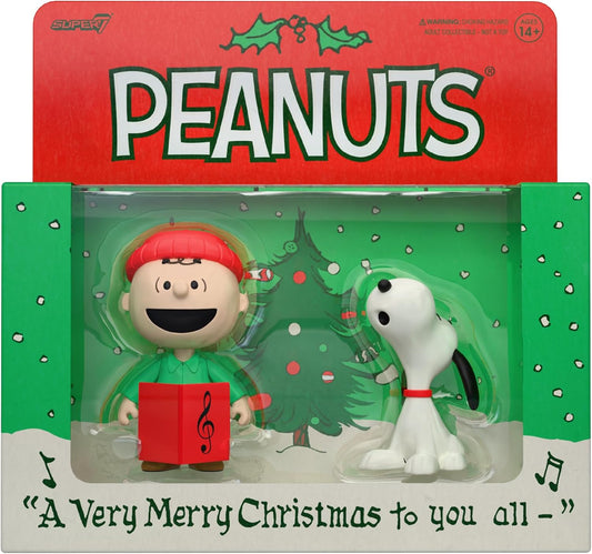 Super7 Reaction Figures | Peanuts Charlie Brown & Snoopy Caroling - 3.75" Collectible Action Figures (2 Pack)