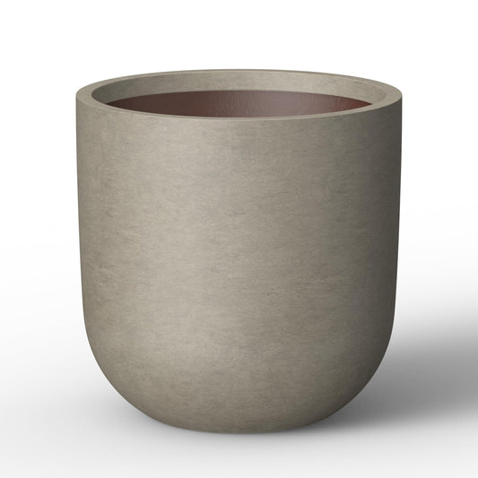 Kante 11.0" Round Concrete Planter, Large Cylinder Plant Pot with Curved Bottom and Drainage Hole, for Indoor and Outdoor Use – Garden or Patio, Weathered Concrete Finish with Painted Interior