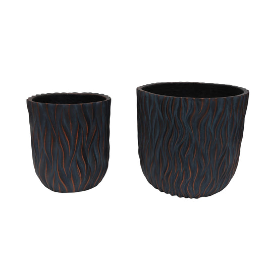 GDFStudio Large Round Planters for Indoor Outdoor Use Set of 2, Lightweight MGO Flower Pots with Drainage Hole, Hand Painted Plant Pots for Orchid Succulent Patio Balcony Garden, Copper Grey-Blue