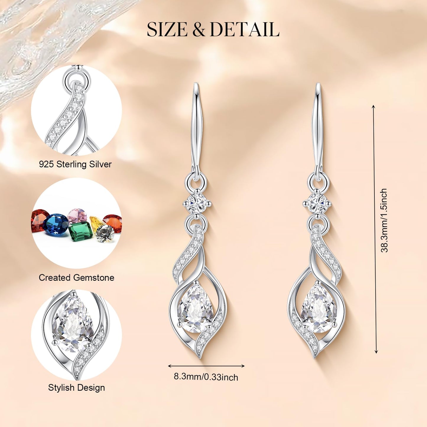 FANCIME Gift for Women April Birthstone Dangle Earrings for Women Teardrop Cubic Zirconia Earrings S925 Sterling Silver infinity Love Birthday Gifts for Mom Women