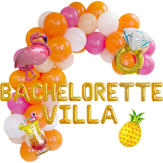 Bachelorette Villa Party Decorations Kit - Tropical Island Theme Balloon Banner with Flamingo, Pineapple, and Giant Ring Balloons - Beach Bridal Shower, Luau Party Supplies, Hot Bride Summer Backdrop