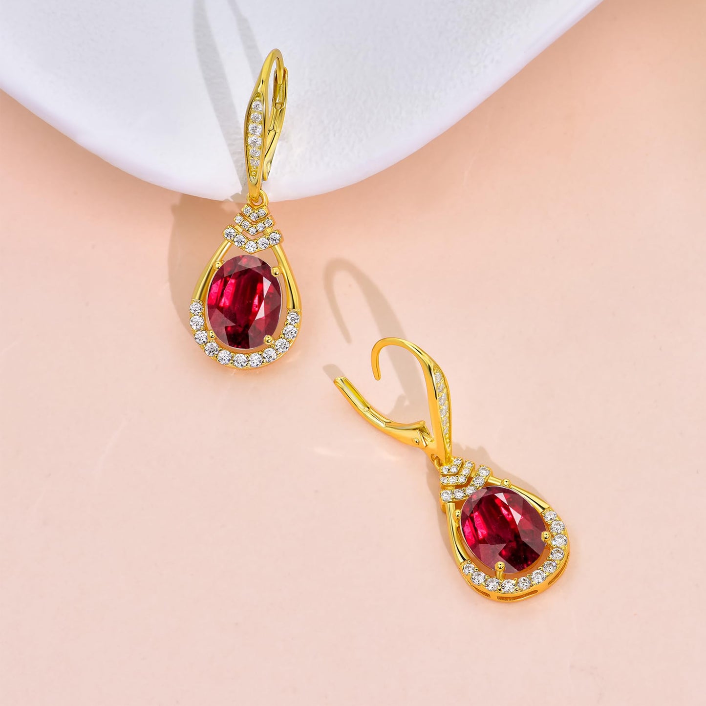 Sterling Silver Teardrop Earrings for Women Pink Tourmaline October Birthstone 18K Gold Plated Leverback Drop Earring for Mom Lady Sparkling Wedding Jewelry Gifts for Bride Party Birthday Christmas