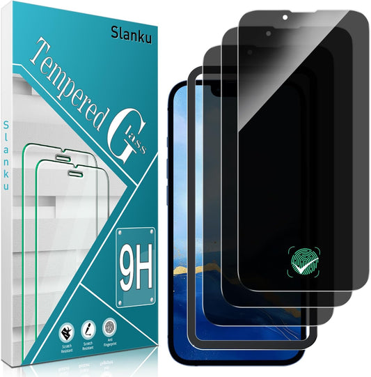 [3 Pack 13 Slanku for iPhone Privacy Screen Protector with Installation Frame, Anti Spy, Private Tempered Glass, Full