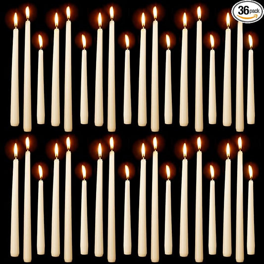 MTLEE Multi Height Beige Taper Candles - Unscented, 8/10/12 Inch, 8 Hour Burn Time, Perfect for Dinner Parties & Home Decoration (36 Pack)