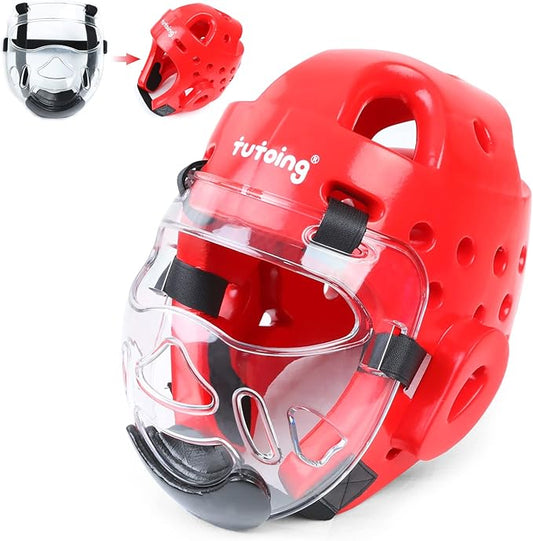 Kids Adults Karate Headgear MMA Martial Arts Helmet, Removable Face Shield, Soft Head Gear for Sparring Grappling Muay Thai Kickboxing Taekwondo Training