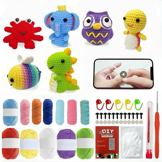 BLZEDIM 6Pcs Crochet Kit for Beginners, DIY Crochet Animal Kits with Step-by-Step Video Tutorials Beginner Knitting Kit for Adults DIY Stuffed Animals Valentine's Day Craft Gift for Starter (Turtle)