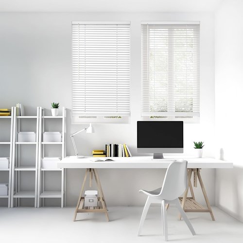 DEZ FURNISHINGS Cordless Mini Blinds - Flexible Slats, 46" W x 48" H, Elegant Pearl White
