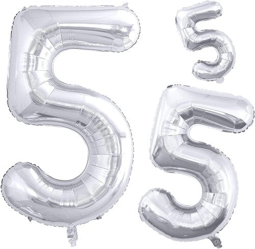 GOER Silver Foil Number 5 Balloons - Huge 42 Inch & 32 Inch for 5th Birthday Party Decorations (3 Pcs)