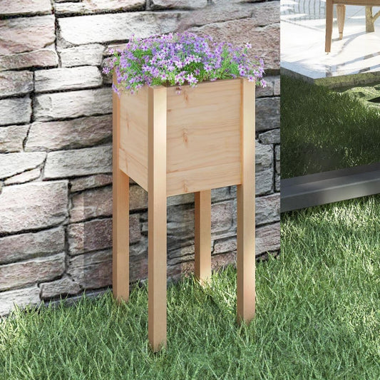 mtlskopl Rustic Pine Wood Planter Box 12.2"x12.2"x27.6" Solid Brown Square Flower Pot for Outdoor Garden Balcony Patio Growing Herbs Succulents