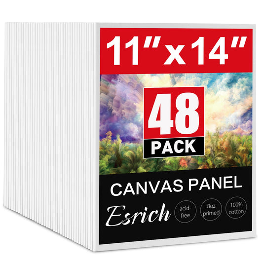 ESRICH 48 Pack Canvas for Painting 11x14, Canvas Boards for Painting Cotton Primed Acid Free Blank Canvas Panels for Oil Paint, Watercolor, Acrylic Paint, Gouache and Tempera.