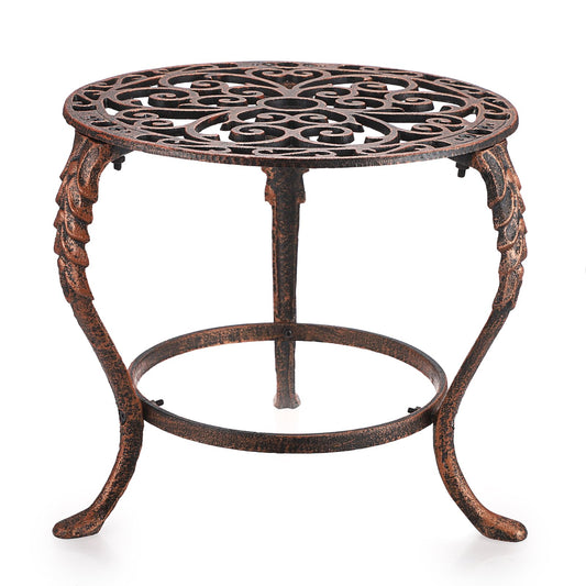 OwnMy Heavy Duty Cast Iron Plant Stand Vintage Wrought Iron Flower Pot Holder, Decorative Round Potted Plant Holder Rack, Indoor Outdoor Metal Large Plant Stand for Patio Home Garden, Red Bronze